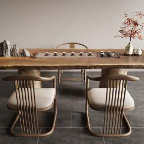 新中式茶桌椅组合3D模型下载